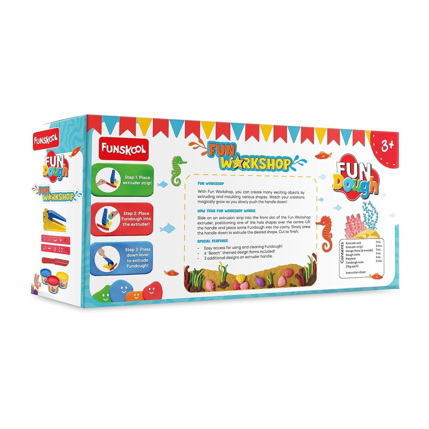 Funskool Fundough Bumper Dough Kit for Kids | 3 Colour Dough Tubs (75g Each) | Creative Play Set | Age 3+ Years