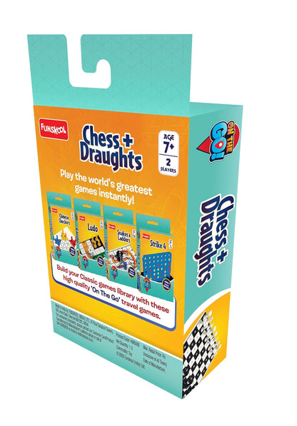 Funskool Travel Chess & Draughts Board Game | Portable Strategy Game for Kids & Families | 2 Players | Age 7+ Years