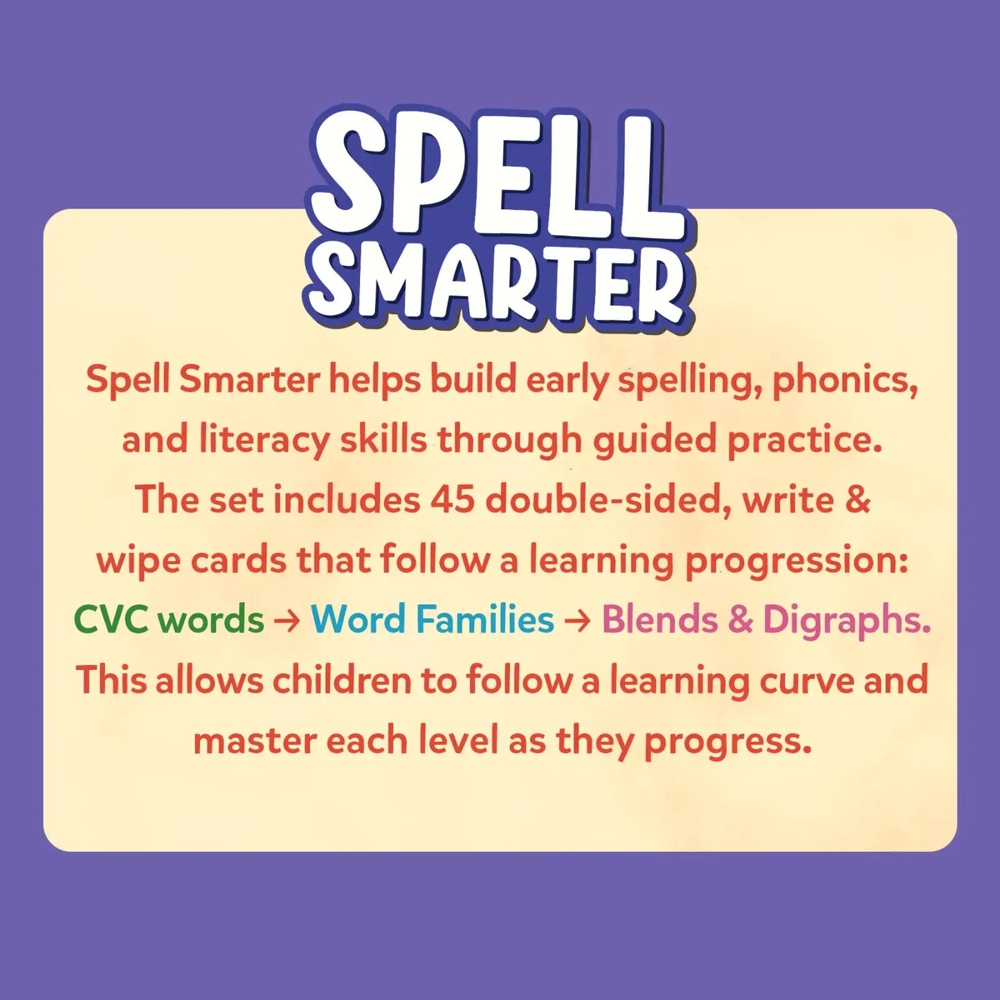 Spell Smarter | Spelling and Phonics Write & Wipe Cards (ages 4- 7)