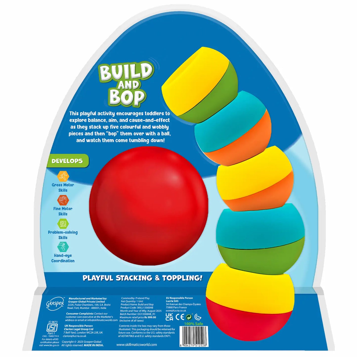 Build And Bop: Stacking & Toppling Toy for Toddlers (ages 1-4)