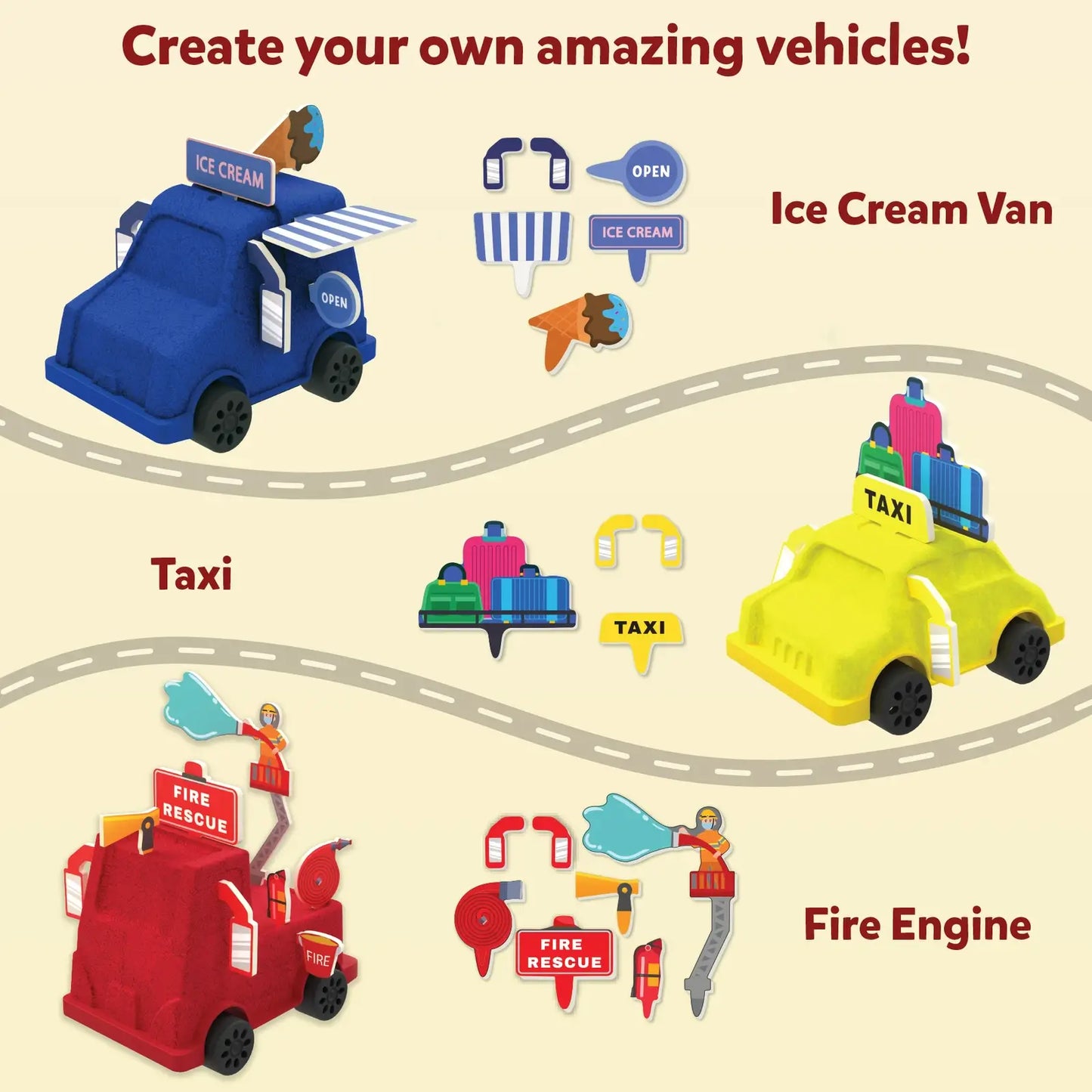 Sandeezy: Cars, Trucks, & More! | Sensory Toy & Pretend Play Set | Gifts for Ages 3-7