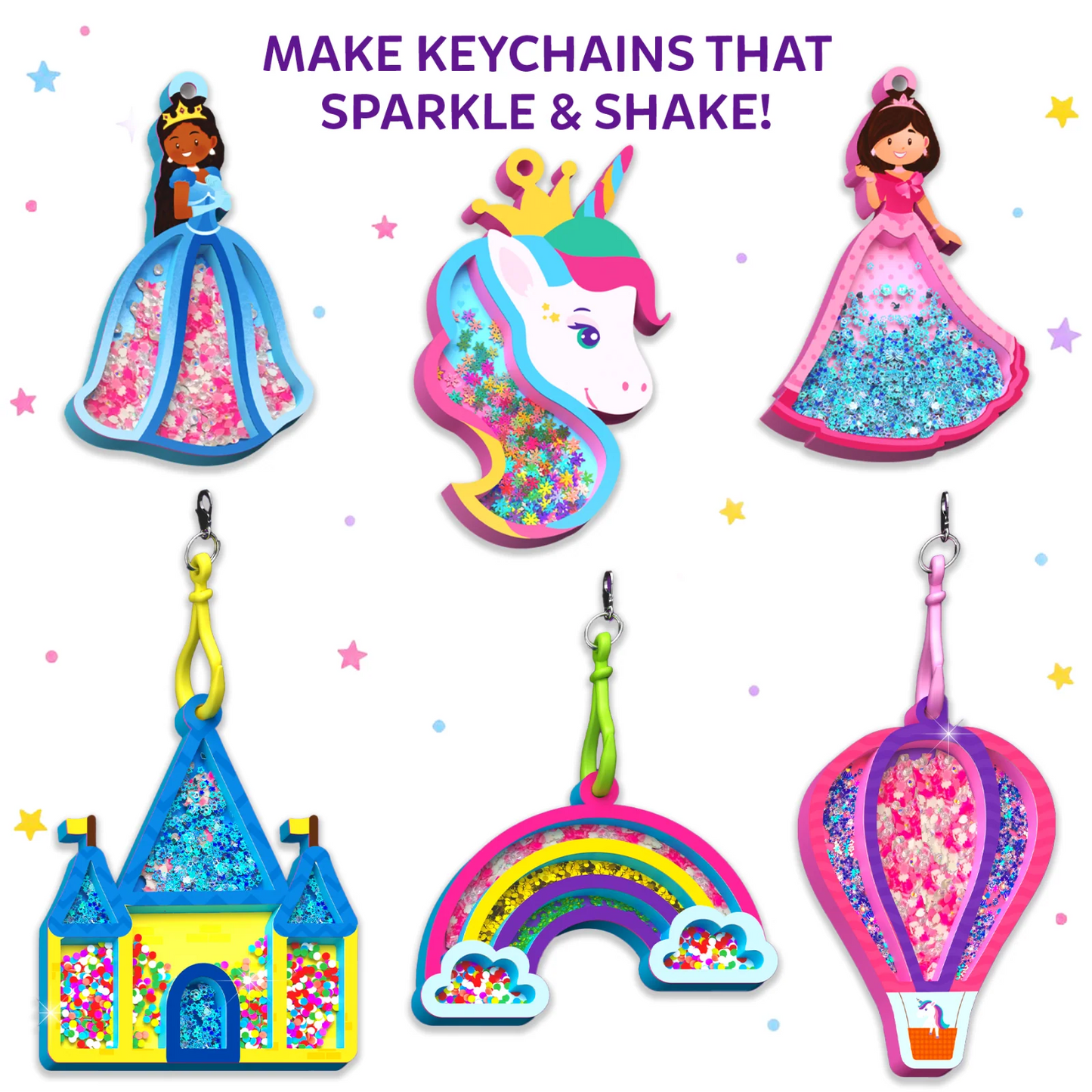 Shake-its: Unicorns & Princesses | DIY Craft Kit with Keychains (ages 4-9)