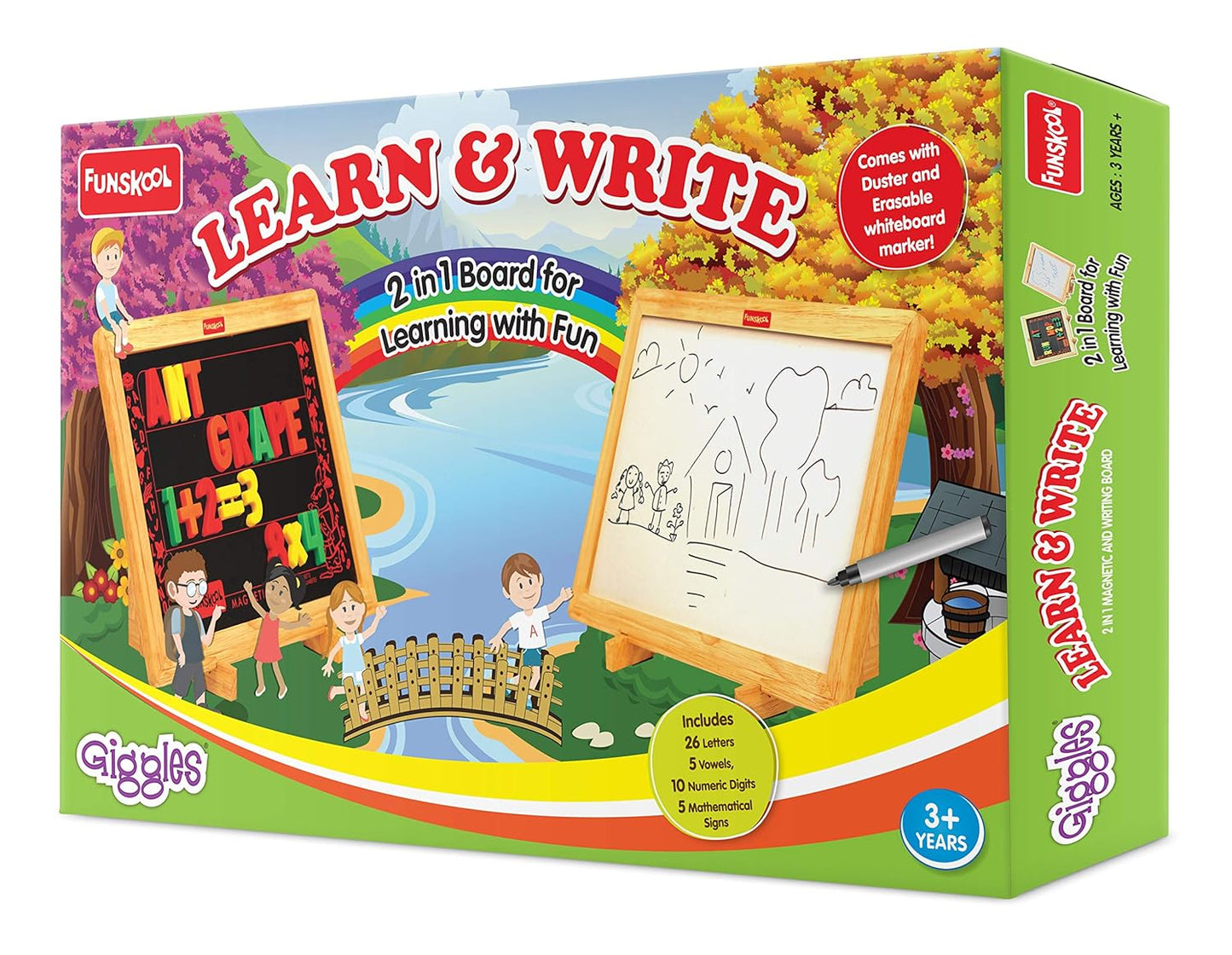 Funskool Giggles Learn N Write Slate | 2-in-1 Magnetic & Dry Erase Learning Board for Kids | Multicolour | Age 3+ Years
