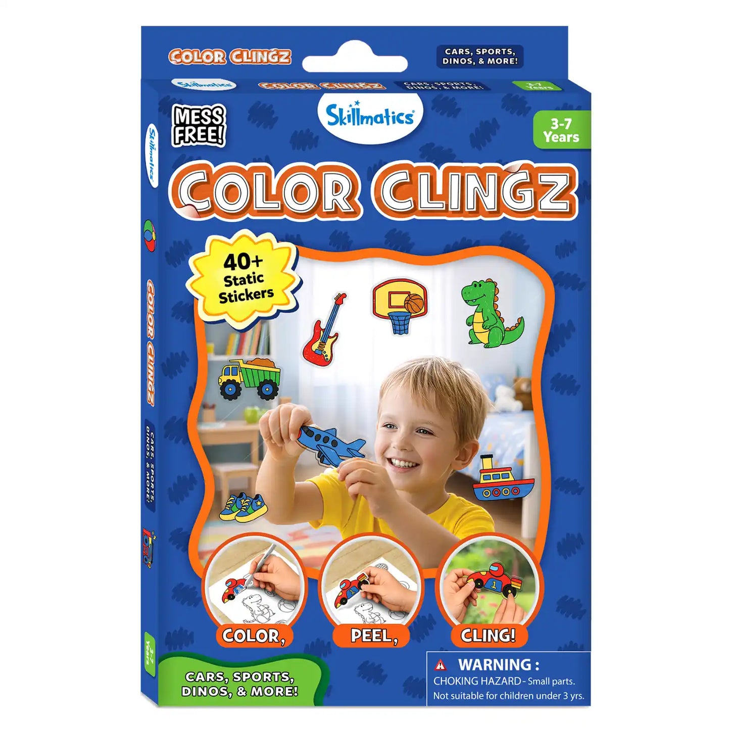 Color Clingz: Cars, Sports, Dinos & More! | Mess-Free Reusable Static Stickers | Gifts for Ages 3-7