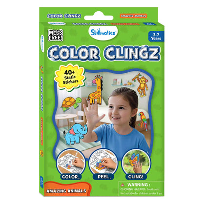 Color Clingz: Amazing Animals | Mess-Free Reusable Static Stickers | Gifts for Ages 3-7