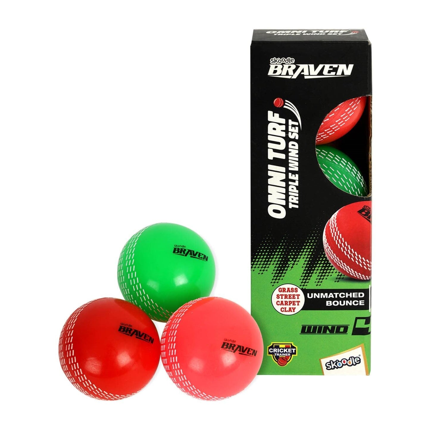 Skoodle Braven Triple Wind4Cricket Ball Set (3 Colors X 1 Each)