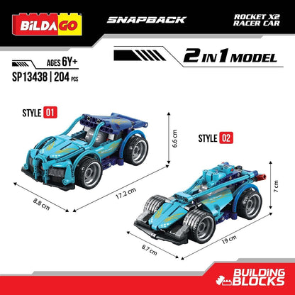 Bildago Snapback Racers - Rocket X2 (SP13438) - Pull back Racer Car (204 Pcs)