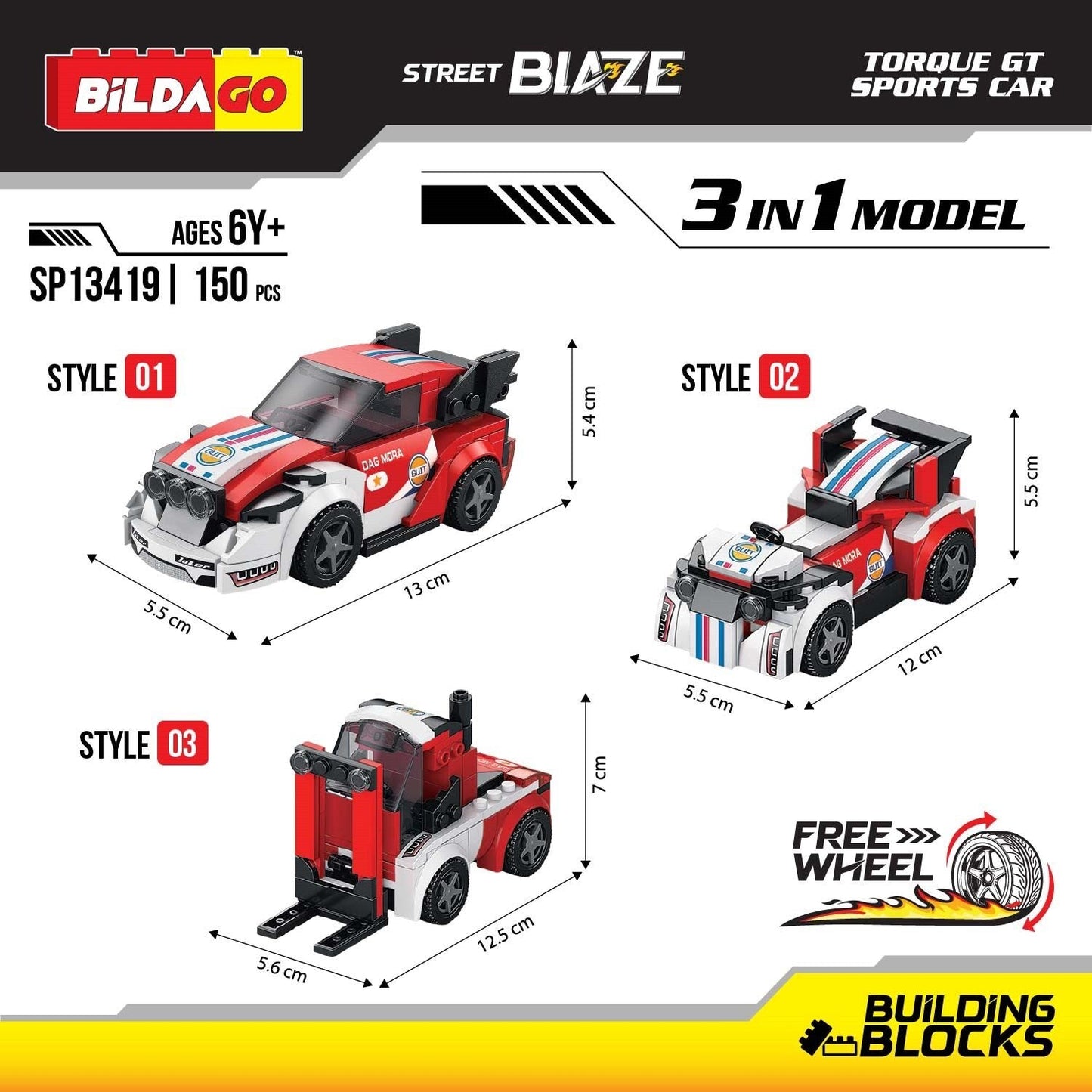 Bildago Street Blaze - Torque GT Sports Car (SP13419), 3-in-1 Model (150 PCS)