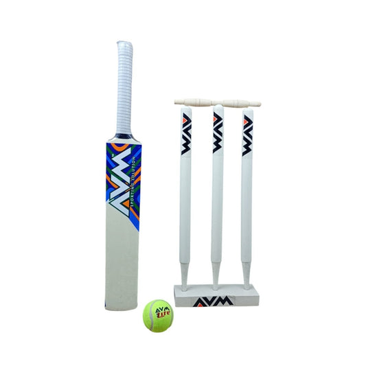 AVM Sporting Solution Wooden Cricket Set Size 1 | Ultimate Training Kit for Kids 8+ | Durable Bat, Stumps & Ball