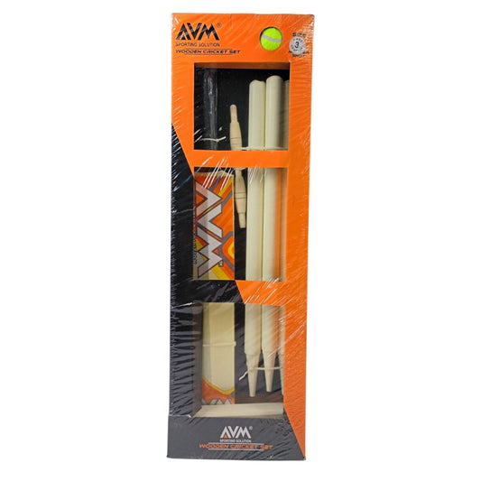 Wooden Cricket Set Size-3 Complete Training Kit with Durable Bat, Stumps, and Ball for Kids 8+ – Fun Skill-Building Outdoor Cricket Play