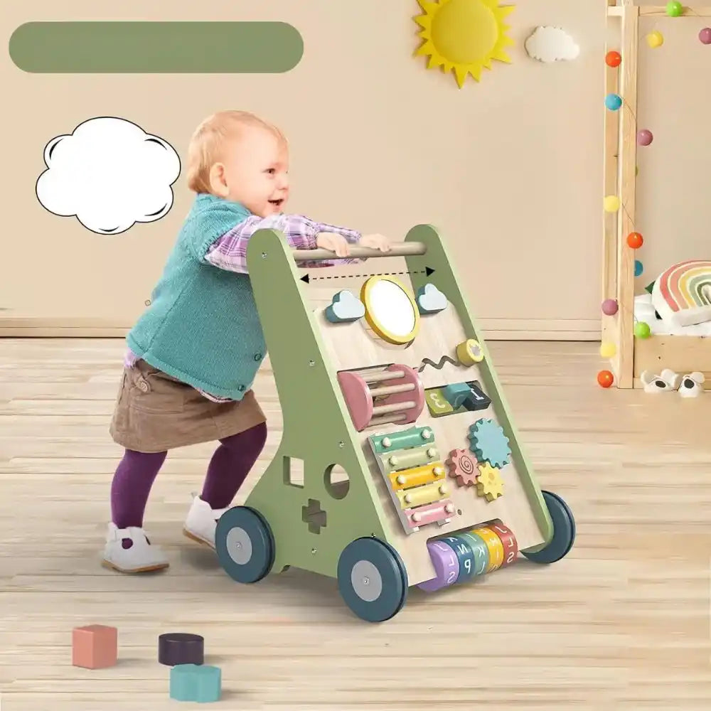 Wooden Walking Push Along Activity Baby Walker for Kids