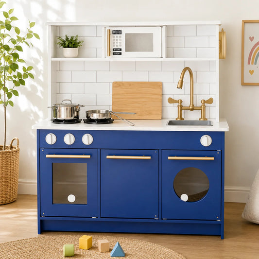Wooden Kids Kitchen Playset with Sink & Microwave  Blue For Kids