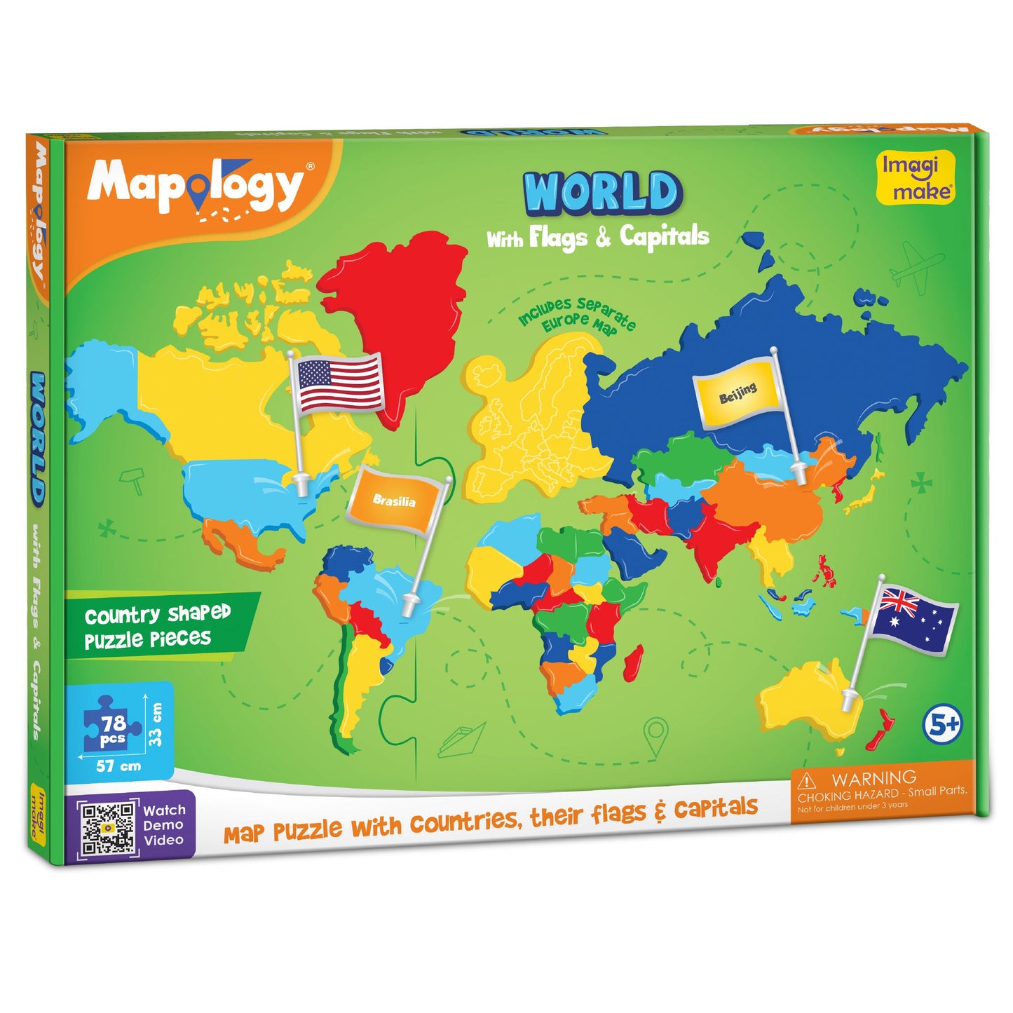 Mapology: Pack of 6 World with Flags & Capitals