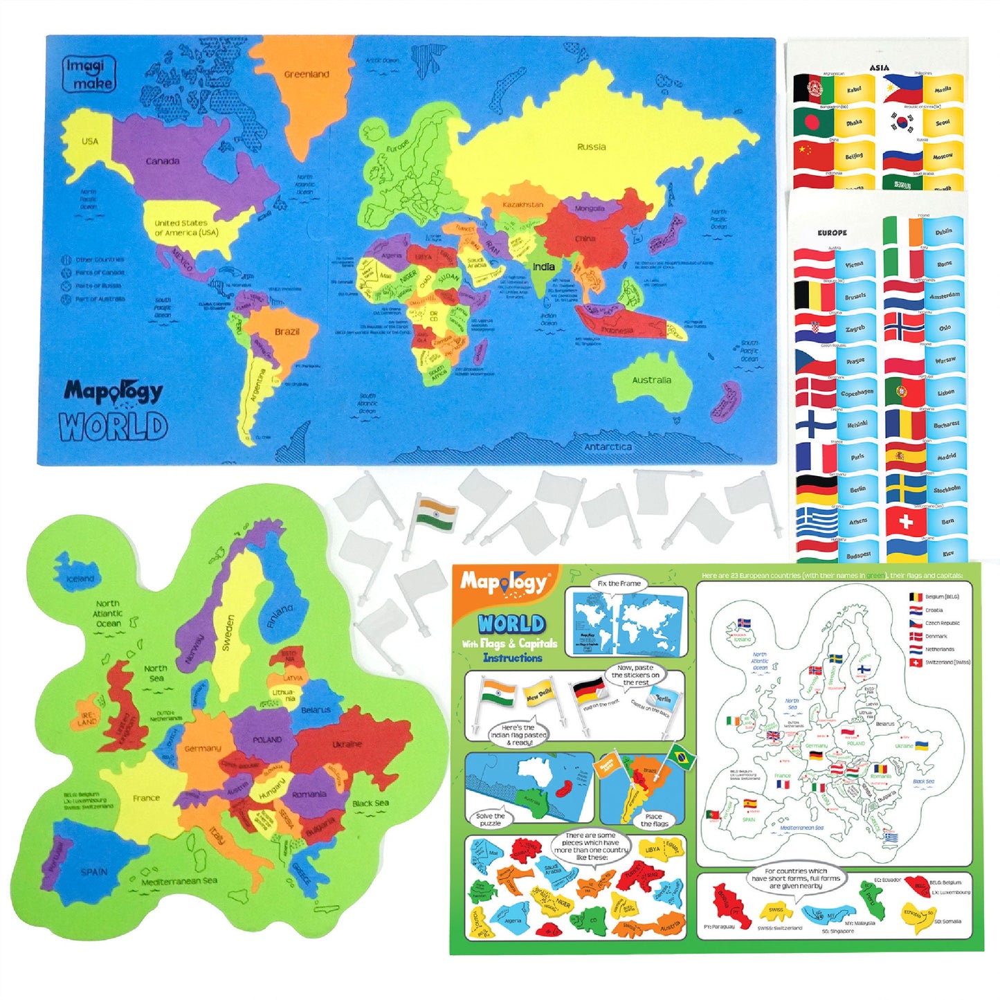 Mapology: Pack of 6 World with Flags & Capitals