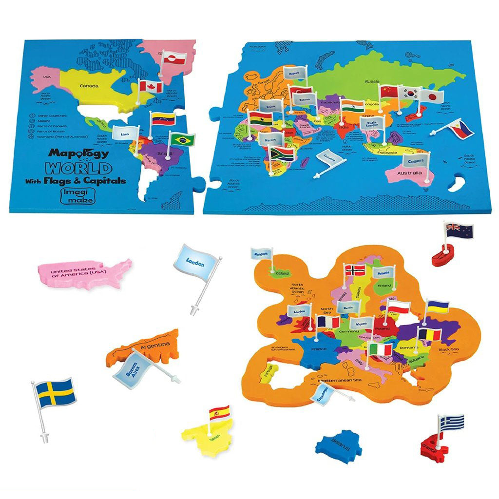 Mapology: Pack of 6 World with Flags & Capitals