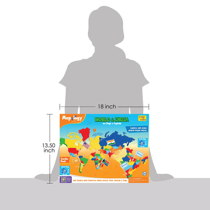 Mapology Combo: Map Puzzle of India and World with Capitals and Flags of Countries