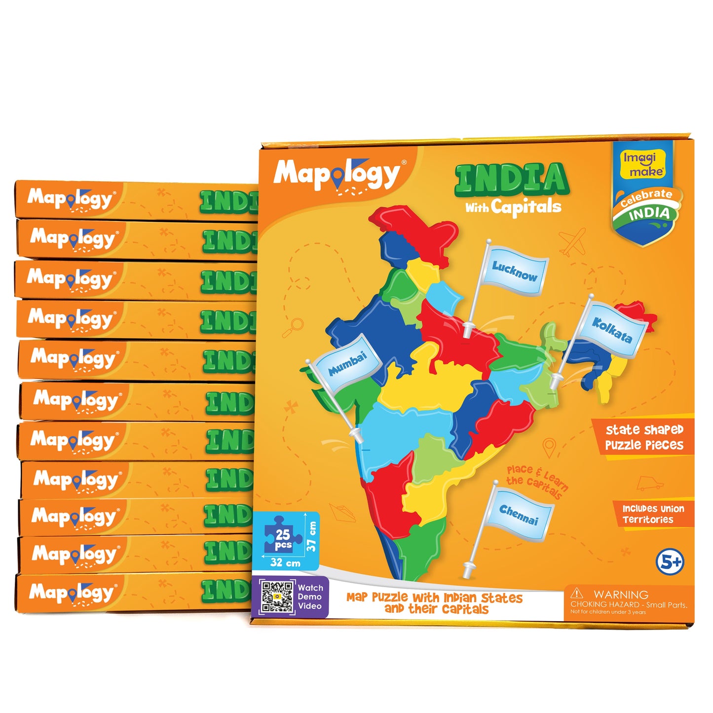 Mapology: Pack of 12 India with Capitals
