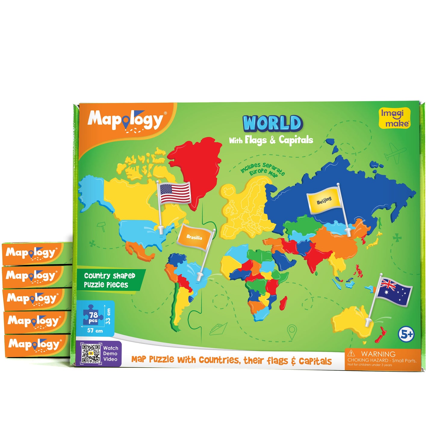 Mapology: Pack of 6 World with Flags & Capitals