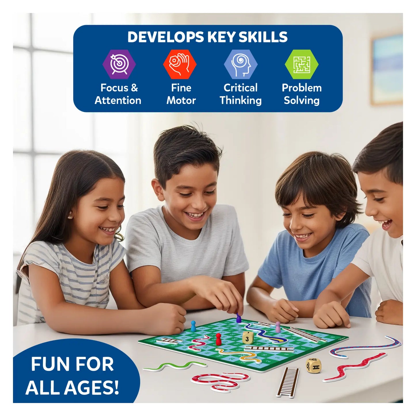 Snakes & Ladders | Magnetic & Customizable Board Game with a Twist (ages 4+)