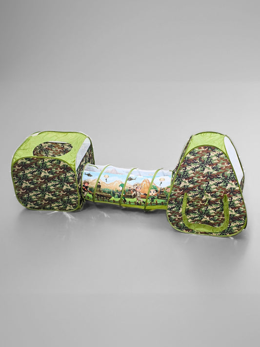 Army Tent & Tunnel Play Set – 2 Tents with Connecting Tunnel for Kids