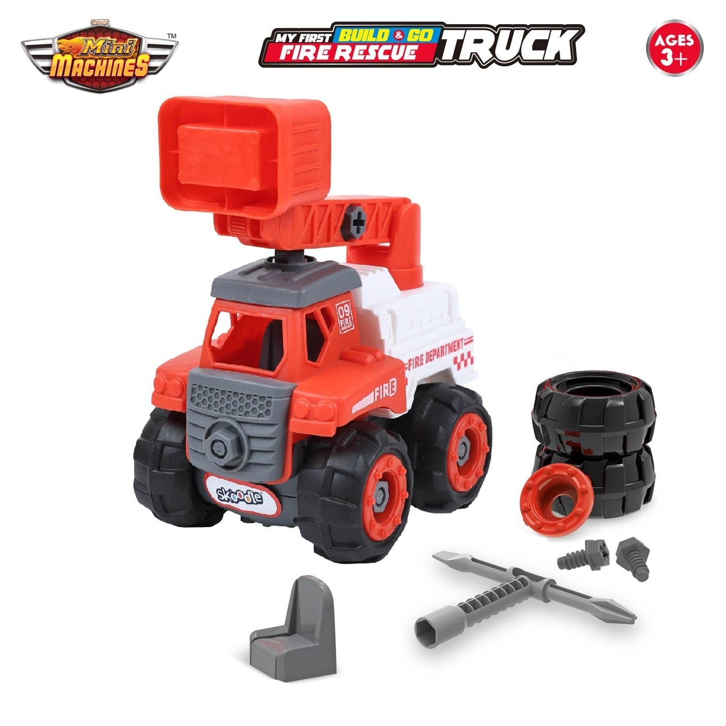 Skoodle Mini Machines Build & Go Fire Rescue Truck - White