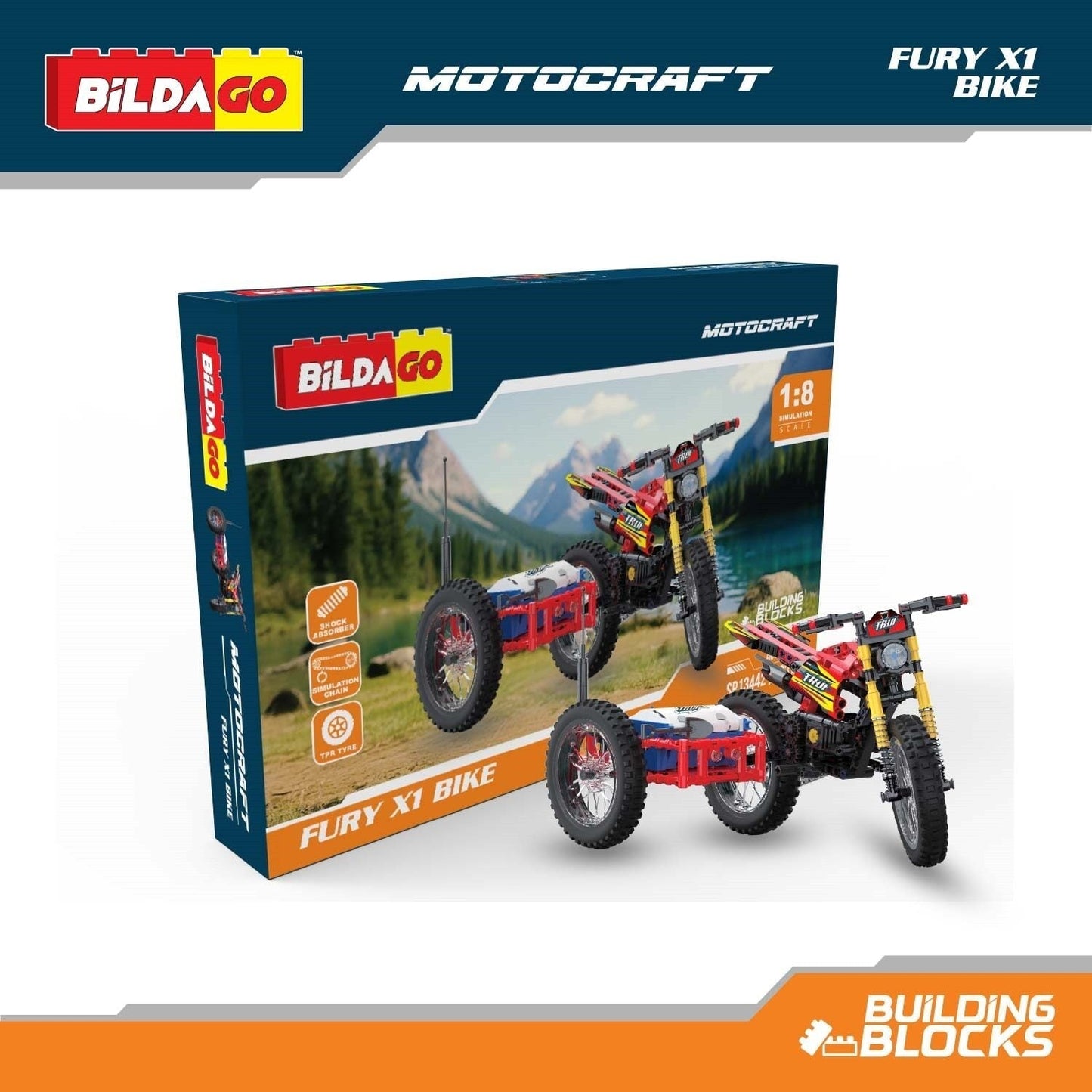 Bildago Motocraft - Fury X1 (SP13442) - Pull Back Bike (483 PCS)