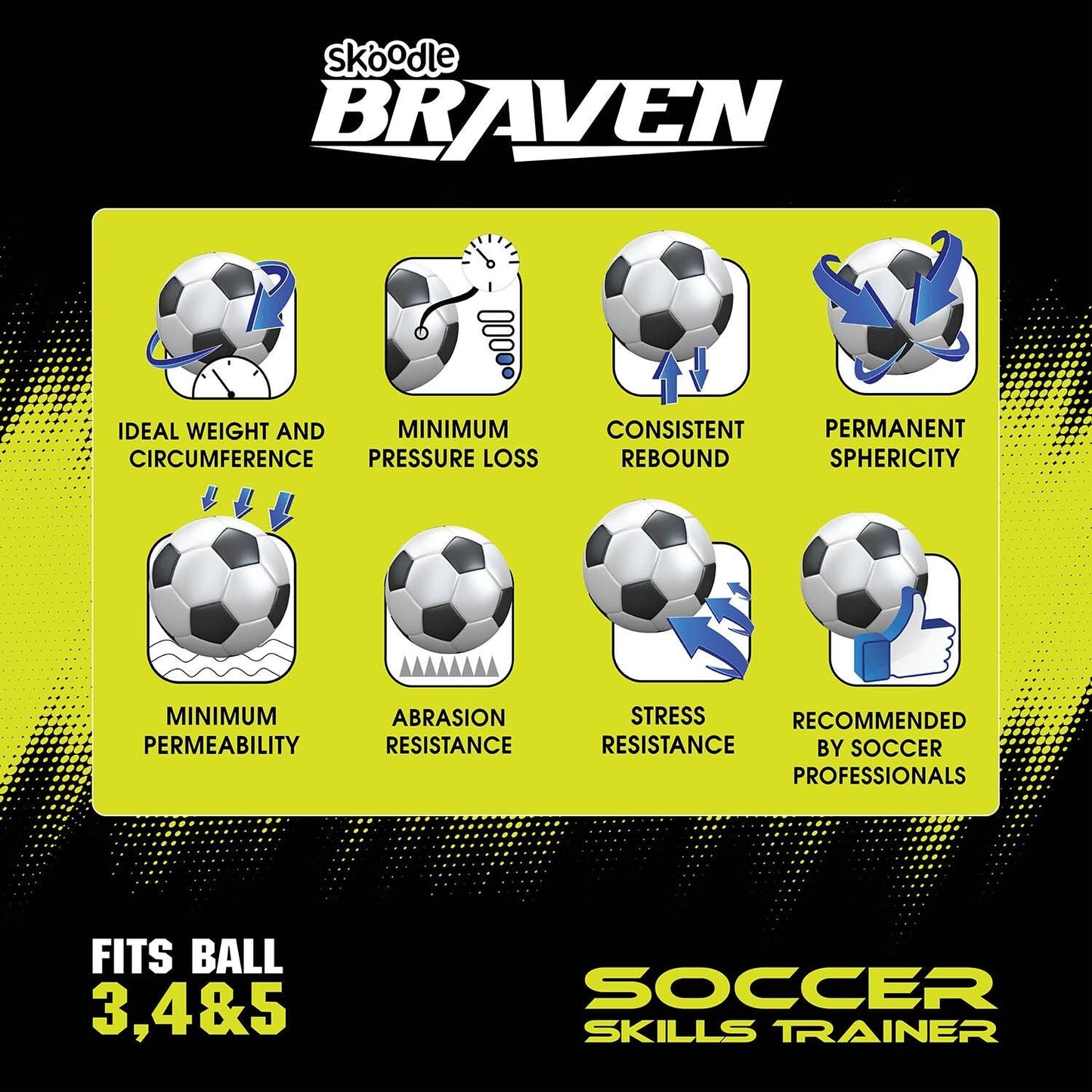 Skoodle Braven Football Trainer Set - Size 5 (Moulded Football + Training Belt + Ball Cover + Elastic Cord + Pump)