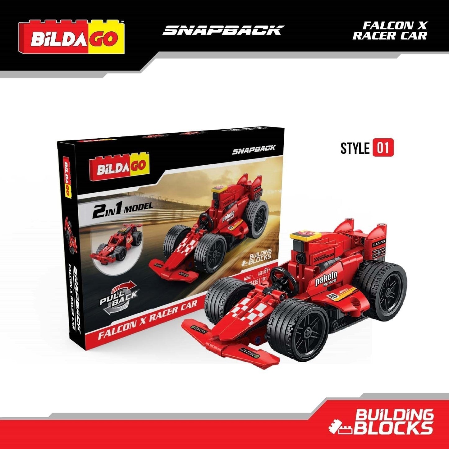 Bildago Snapback Racers - Falcon X (SP13435)- Pull back Racer Car (191 PCS)