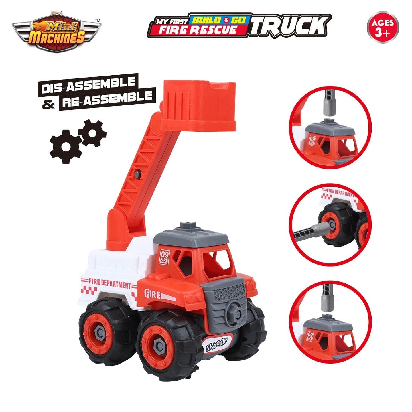 Skoodle Mini Machines Build & Go Fire Rescue Truck - White