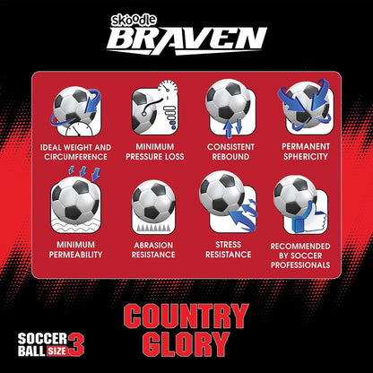 Braven Country Glory Football - Size 3 (Moulded) - Brazil / France / England / Spain / Germany / Argentina