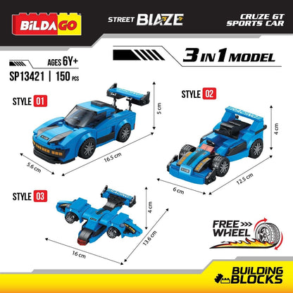 Bildago Street Blaze - Cruze GT Sports Car (SP13421), 3-in-1 Model (150 PCS)