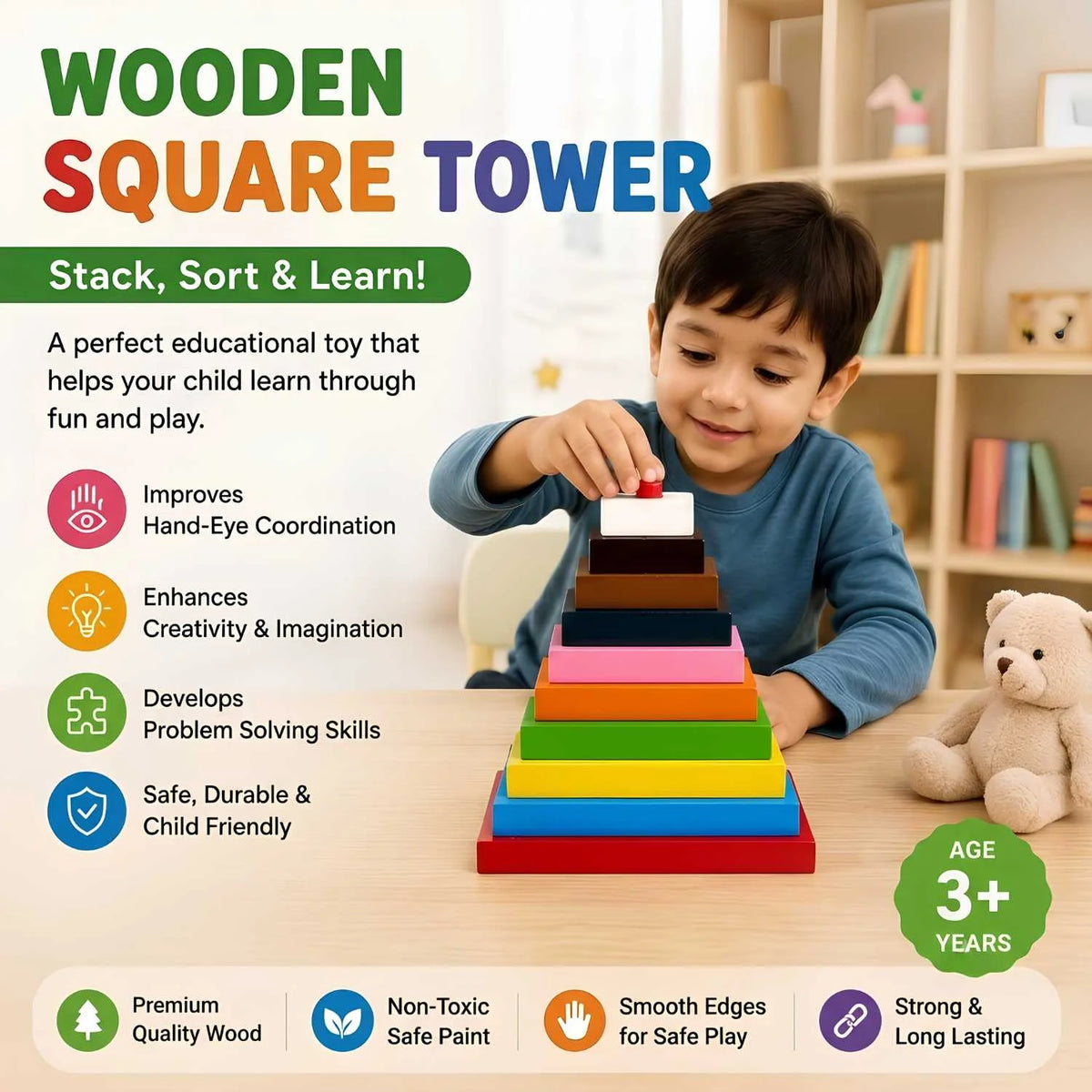 Bluebells Toys Faroo Square Tower Educational & Fun Learning Toy for Kids in Multicolour