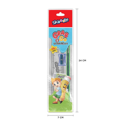 Skoodle Grab & Go Stationery Kit (1 Pencil/1 Scale/1 Eraser/1 Sharpener)