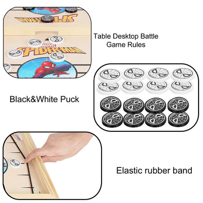 Skoodle Sling Puck Game With Spider Man Print For Kids Indoor And Outdoor Acitivties, Ideal For Party/Kids Gift (1 Smooth Wooden Board X 10 Spiderman Pucks) (Age 6+)