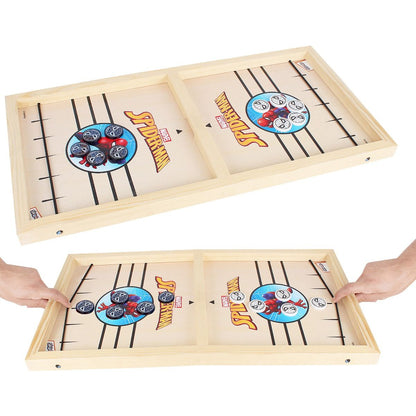 Skoodle Sling Puck Game With Spider Man Print For Kids Indoor And Outdoor Acitivties, Ideal For Party/Kids Gift (1 Smooth Wooden Board X 10 Spiderman Pucks) (Age 6+)