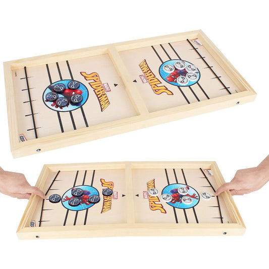 Skoodle Sling Puck Game With Spider Man Print For Kids Indoor And Outdoor Acitivties, Ideal For Party/Kids Gift (1 Smooth Wooden Board X 10 Spiderman Pucks) (Age 6+)