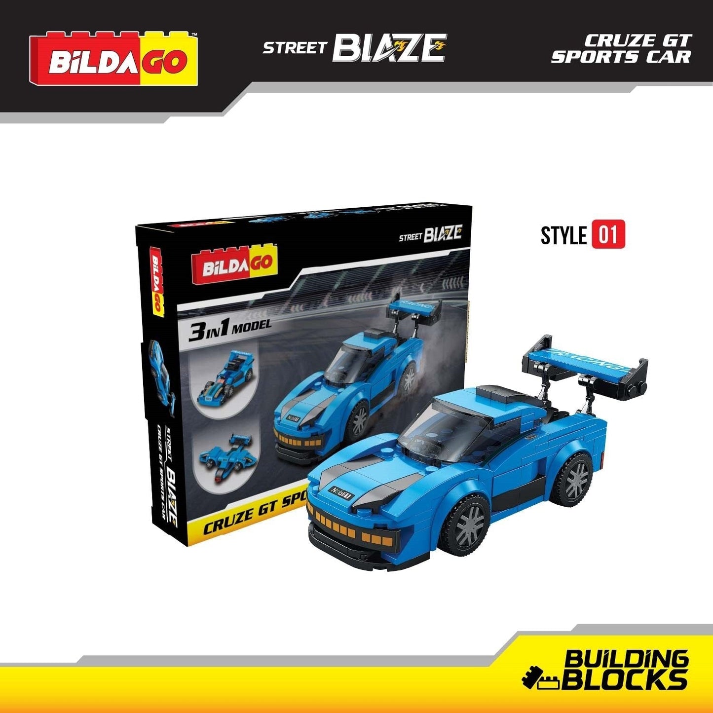 Bildago Street Blaze - Cruze GT Sports Car (SP13421), 3-in-1 Model (150 PCS)