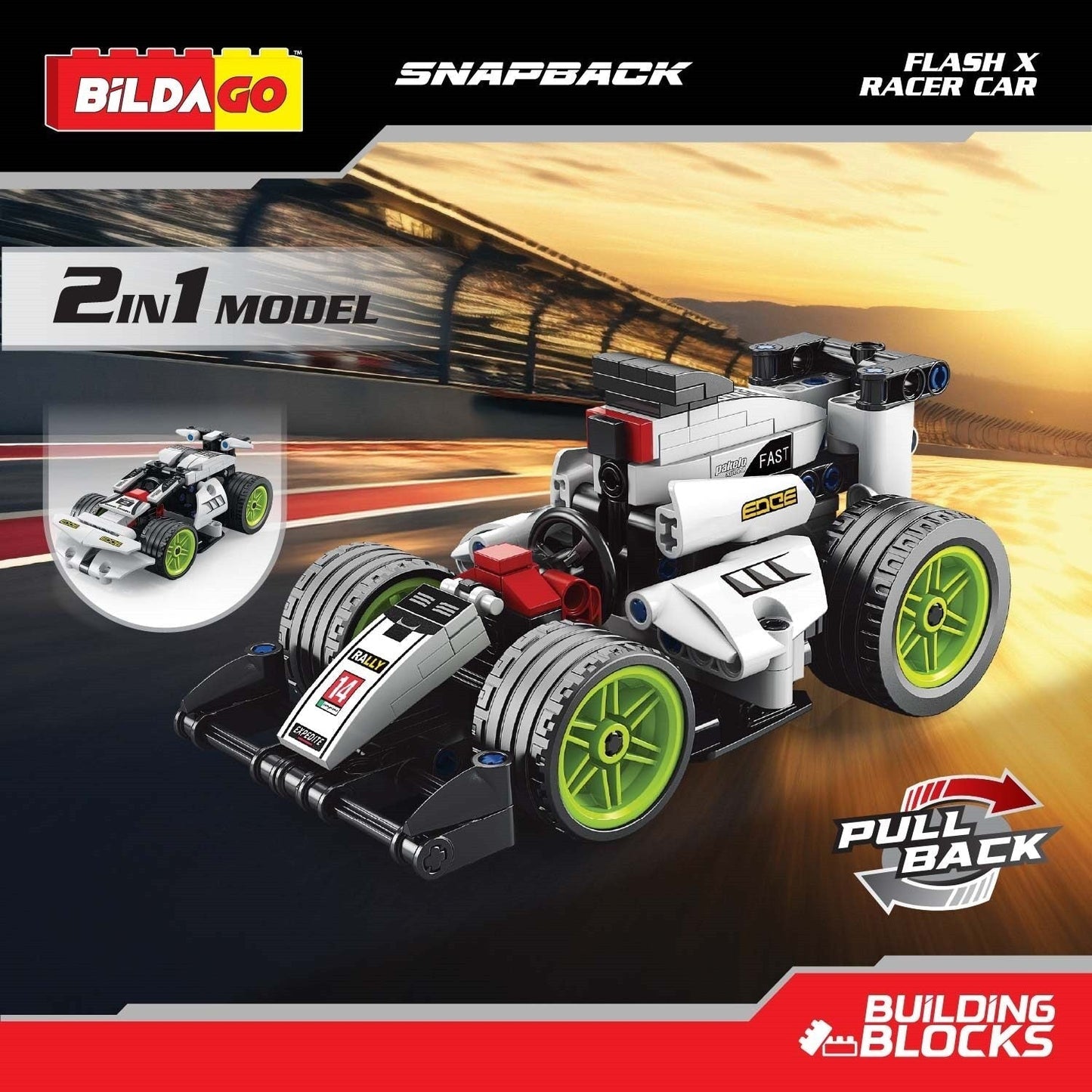 Bildago Snapback Racers - Flash X (SP13436) - Pull back Racer Car (198 PCS)
