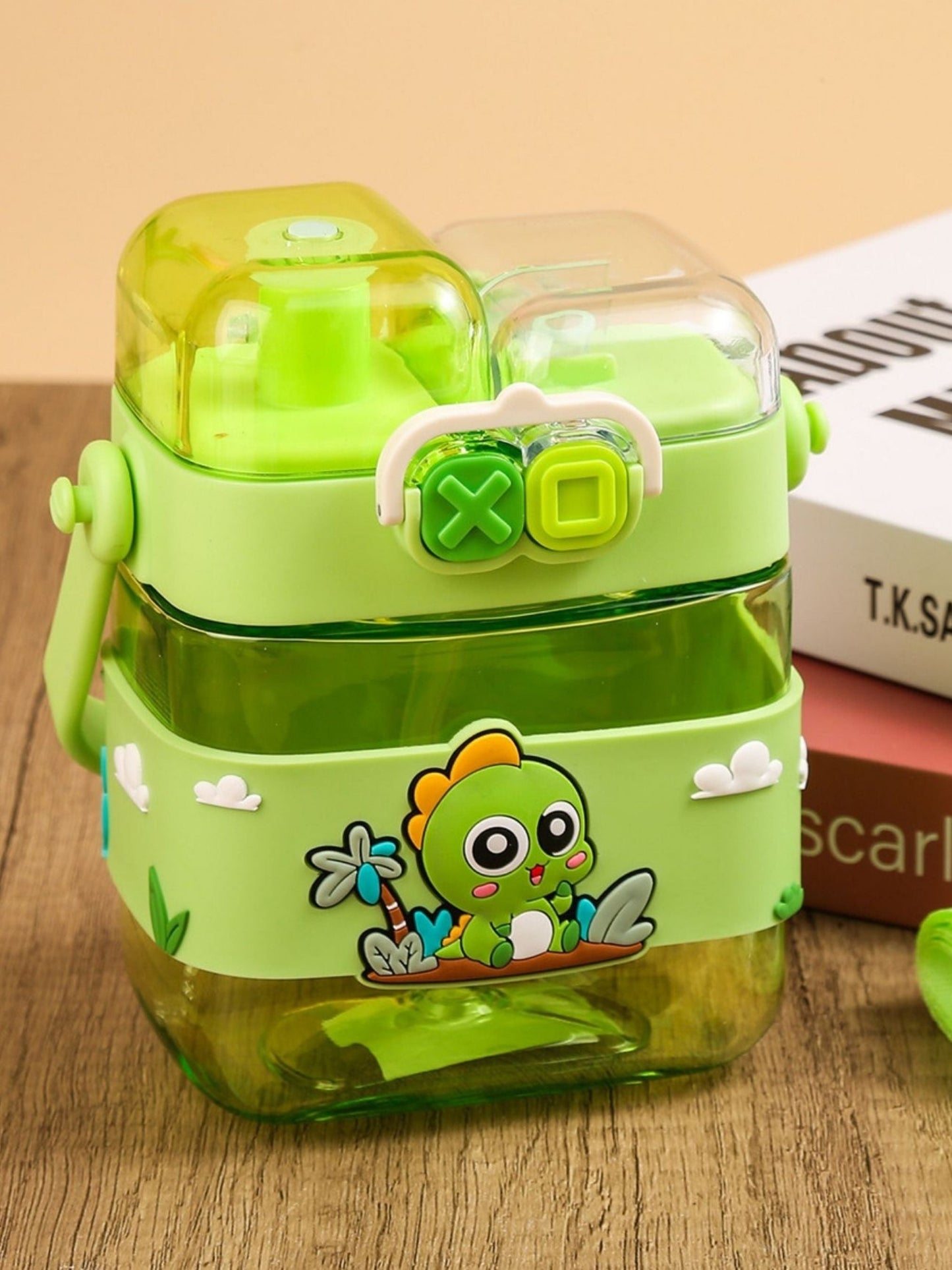 Tykle Dino BTS Combo – 2-in-1 School Bag + Sling Bag + Oil Pastels + Water Bottles