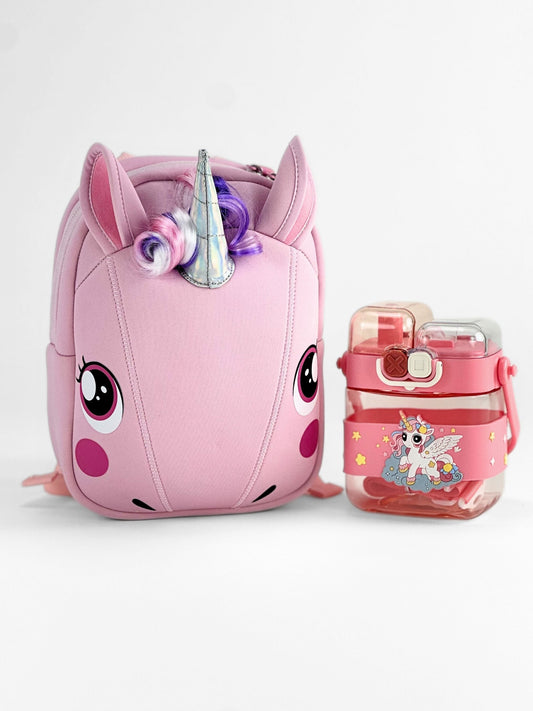 Tykle Pink Unicorn BTS Combo – Neoprene Backpack + Unicorn Water Bottle