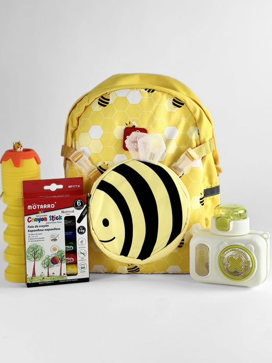 Tykle Bee BTS Combo – 2-in-1 School Bag + Crayon Sticks + Water Bottles