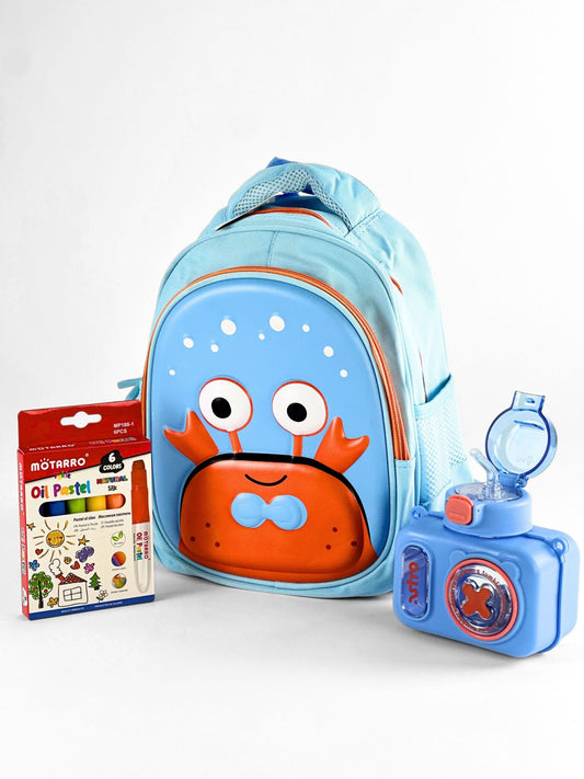 Tykle Crab BTS Combo – 3D School Bag + Oil Pastels + Camera Water Bottle