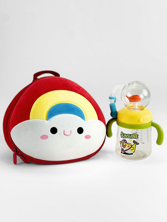 Tykle Rainbow Cloud BTS Combo – Plush Sling Bag + Sunshine Straw Sippy Bottle