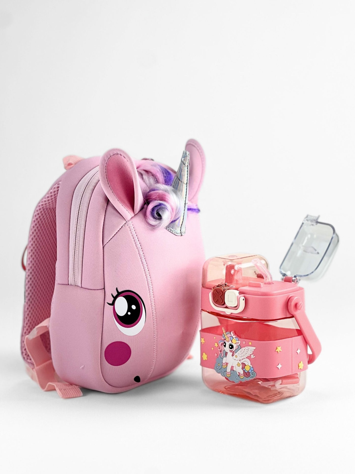 Tykle Pink Unicorn BTS Combo – Neoprene Backpack + Unicorn Water Bottle