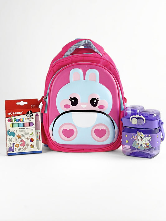 Tykle Bunny BTS Combo – School Backpack + Oil Pastels + Unicorn Water Bottle