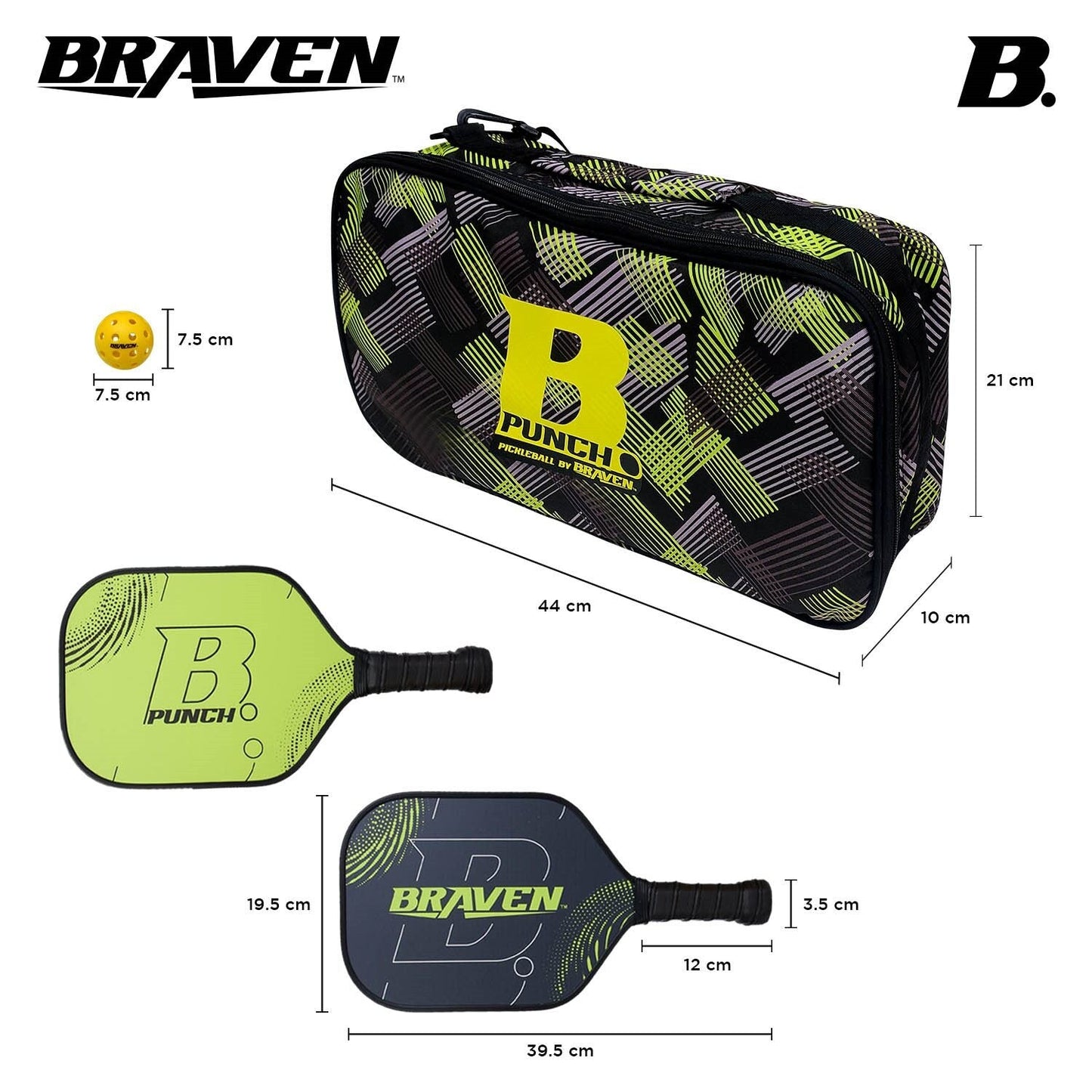 Skoodle Braven Pickel Bat Fibre Glass 16Mm - 2 Bats With 4 Balls
