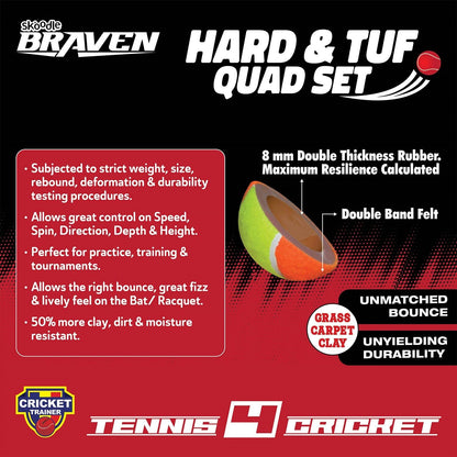 Skoodle Braven Tennis4 Cricket Hard & Tuf Ball (Set Of 4)