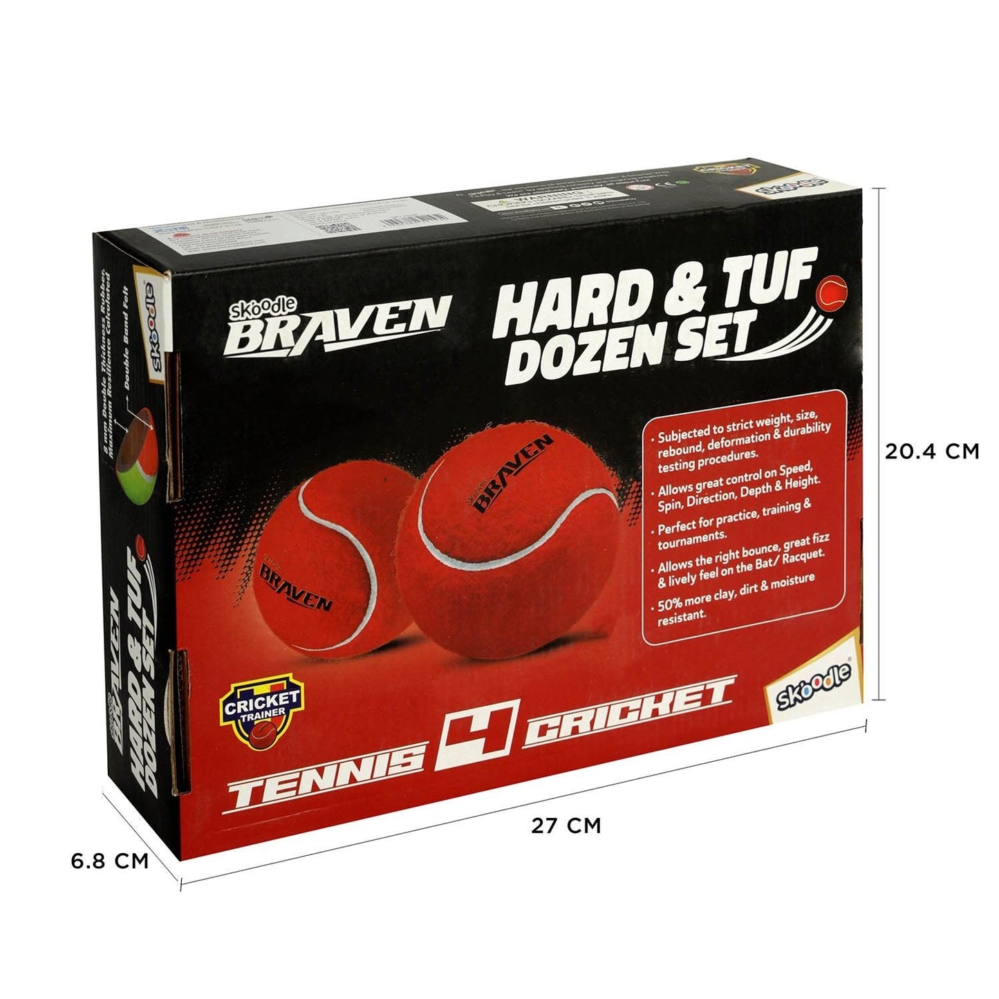 Skoodle Braven Tennis4Cricket Hard & Tuf Ball (Set Of 12)