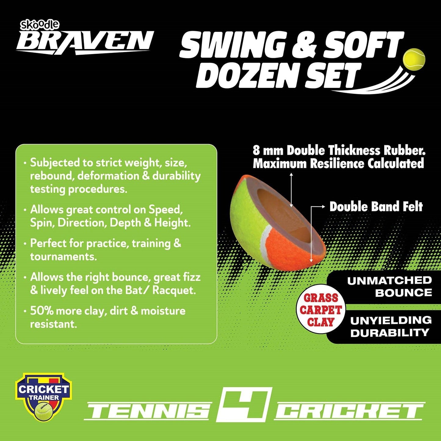 Skoodle Braven Tennis4 Cricket Swing & Soft Ball (Set Of 12)