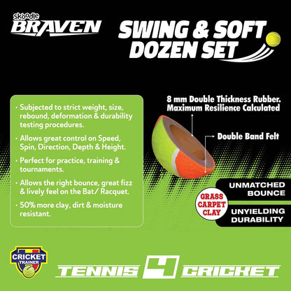 Skoodle Braven Tennis4 Cricket Swing & Soft Ball (Set Of 12)
